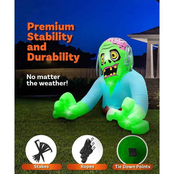 7FT Ground-breaking Zombie Halloween Inflatable Decoration with LED Light - Picture 7 of 7